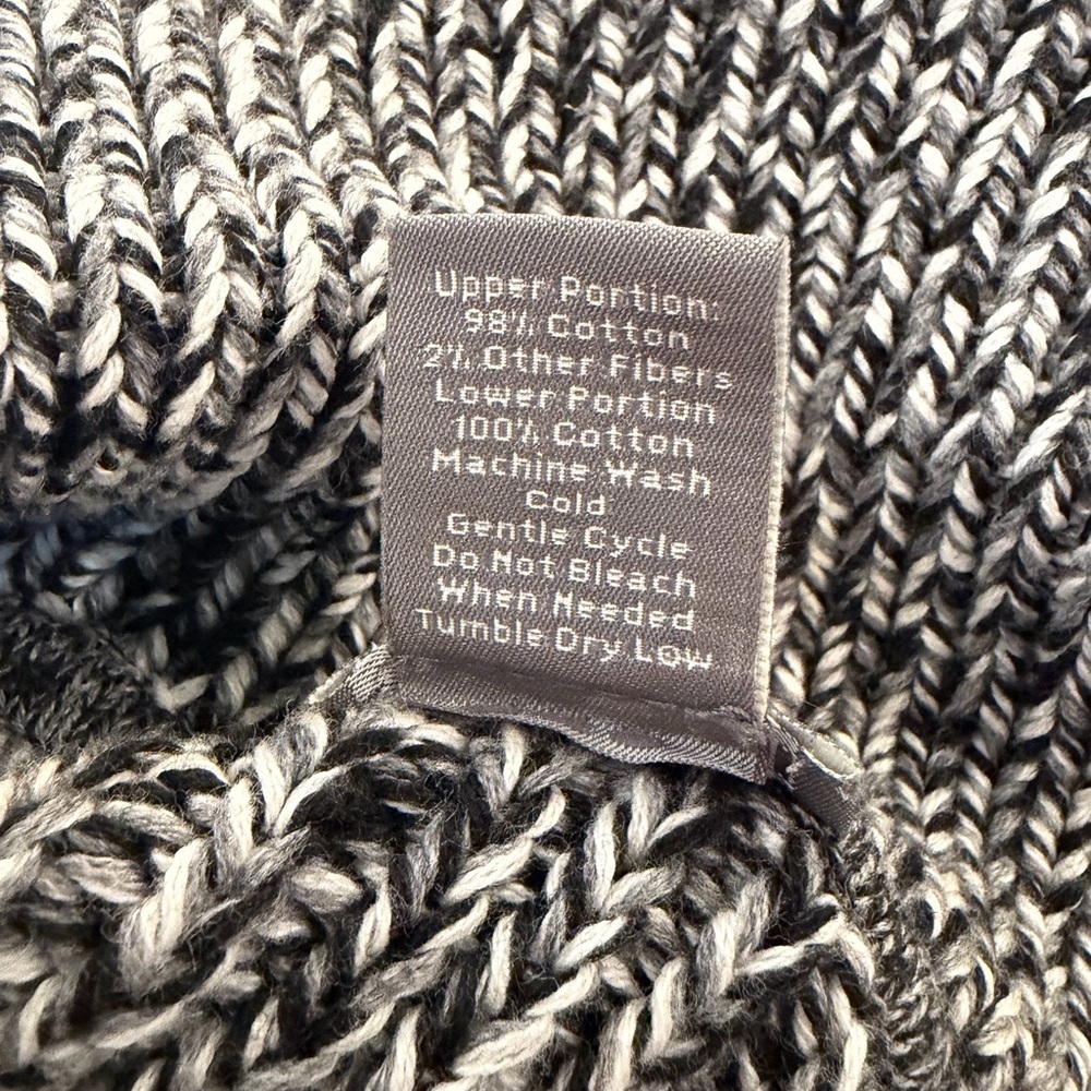 Ann Taylor Chunky Bell Sleeve Knit 98% Cotton Cardigan Black Gray White Stretchy - Picture 12 of 13